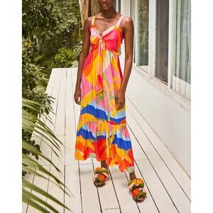 Farm Rio 'Tropical' Red Viscose Sunset Maxi Dress Size S